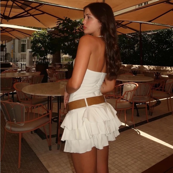 Zara Dress Mini Ruffled Belt White Casual Party Evening Statement - Picture 5 of 14